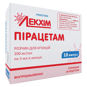 Пірацетам розчин для інєкцій 200 мг/мл в ампулі 5 мл 10 шт. - Лекхім