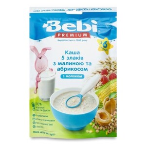Bebi каша молочна 5 злаків малина-абрикос 6+ 200г 1104898
