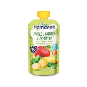 Пюре Hamanek яблоко с бананами и шпинатом (пауч) 100г