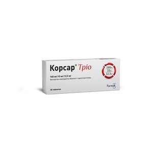 Корсар тріо табл. вкр/пл. об. 160мг/10мг/12.5мг №30 (10*3)