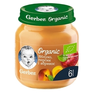 Пюре Gerber фруктовое Органычные яблоко, персик и абрикос 125г