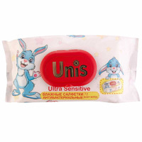 Серветки вологі Unis дитячі антибактеріальні без запаху №72 клапан