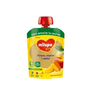 Пюре Milupa фруктове Яблуко, персик, гарбуз з 6 міс 80г (пауч)