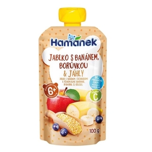 Пюре Hamanek яблоко, банан, черника и пшено 100 г
