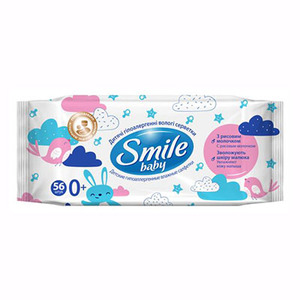 Smile салфетки влажные Baby с рисовым молочком 56шт