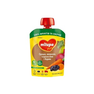Пюре Milupa фруктовое Груша,морква,чорнослив, буряк  с 6 мес 80г (пауч)