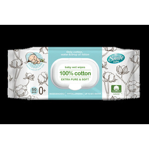 Салфетки влажные Smile Baby 100% cotton №50