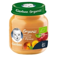 Пюре Gerber фруктовое Органычные яблоко, персик и абрикос 125г
