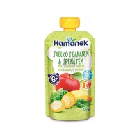 Пюре Hamanek яблоко с бананами и шпинатом (пауч) 100г