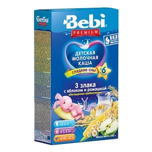 Каша Bebi Премиум молочная 3 злака с ябл. и ромаш. с 6 мес 200г