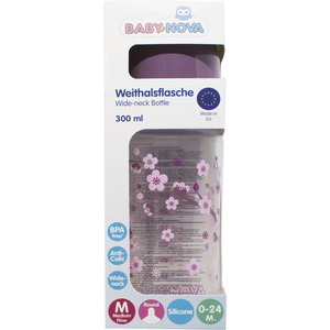 Бутылочка Baby-nova 48002-1 пласт.ПП шир.горл.Декор сиреневая 300мл