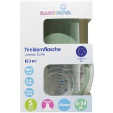 Бутылочка Baby-nova 45003-2 пласт.ПП шир.горл.Декор зеленая 150мл с ручкой