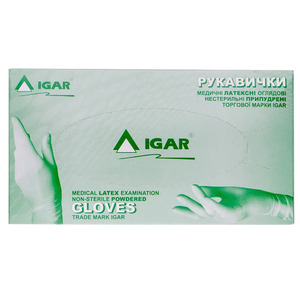 Рукавички Igar  огл. латекс. нестерил. б/пудр. р. М (7-8)