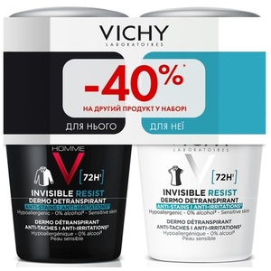 Промо-набір Vichy Інвізибл Резист дезодорант 72 год чоловіча та жіноча 50 мл + 50 мл 2024